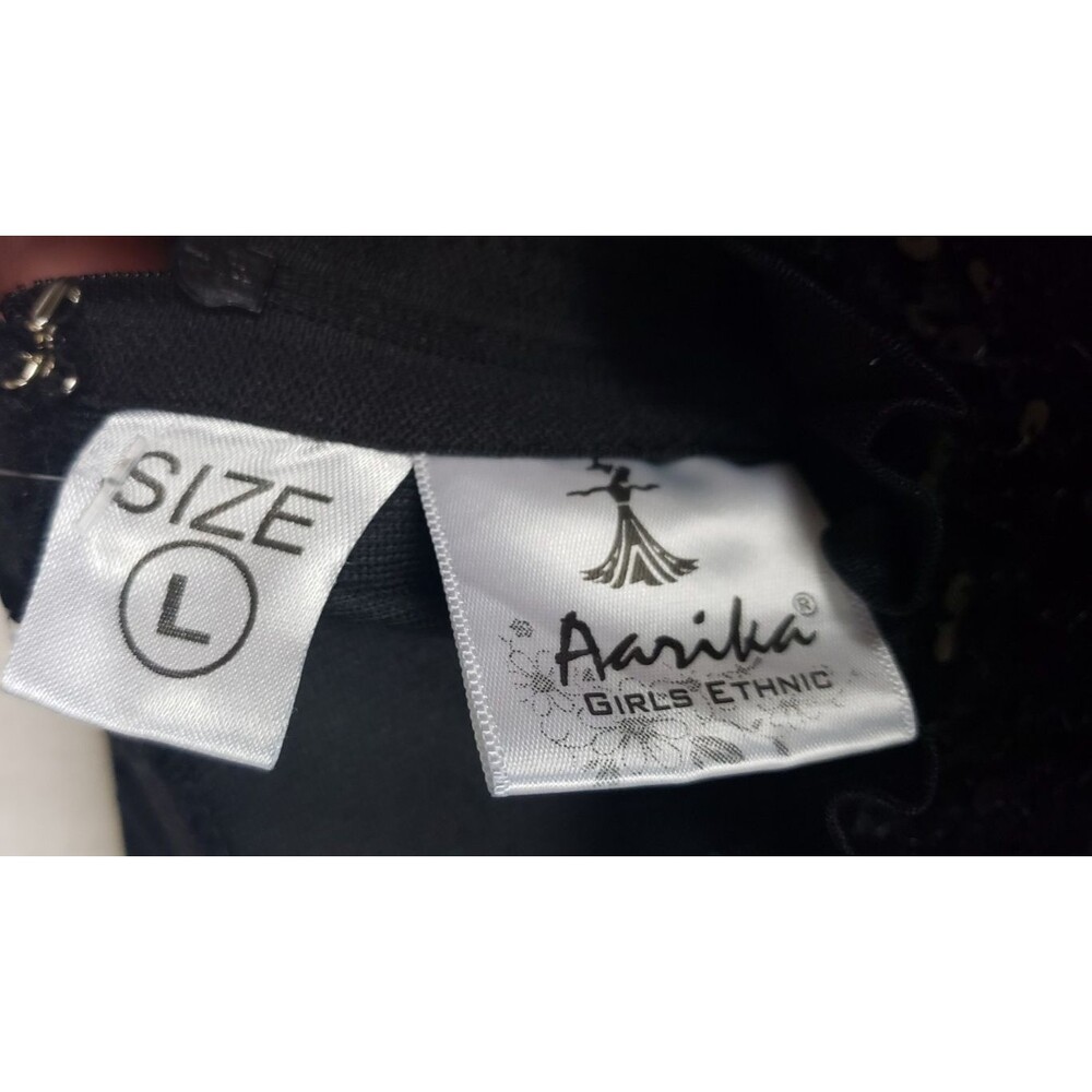 Aarika Velvet Dress L Black Sequined Mesh  Peplum Hem Holiday Christmas New Year - Picture 9 of 9